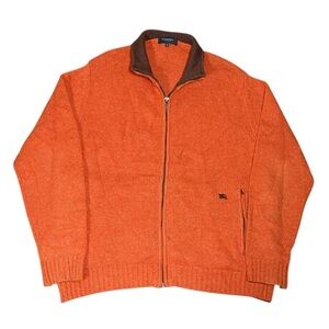 Vintage Burberry London Lambswool Full Zip Logo Sweater Orange Size 5